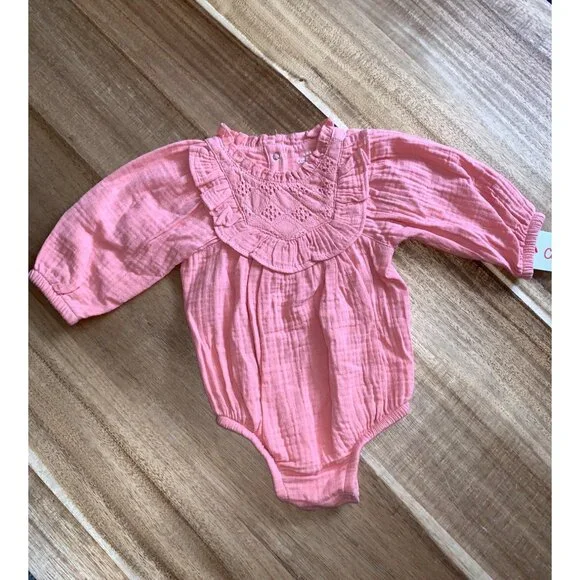 Cat & Jack Baby Girls Dusty Coral Long-Sleeve Bodysuit Romper Size NB - Picture 1 of 10